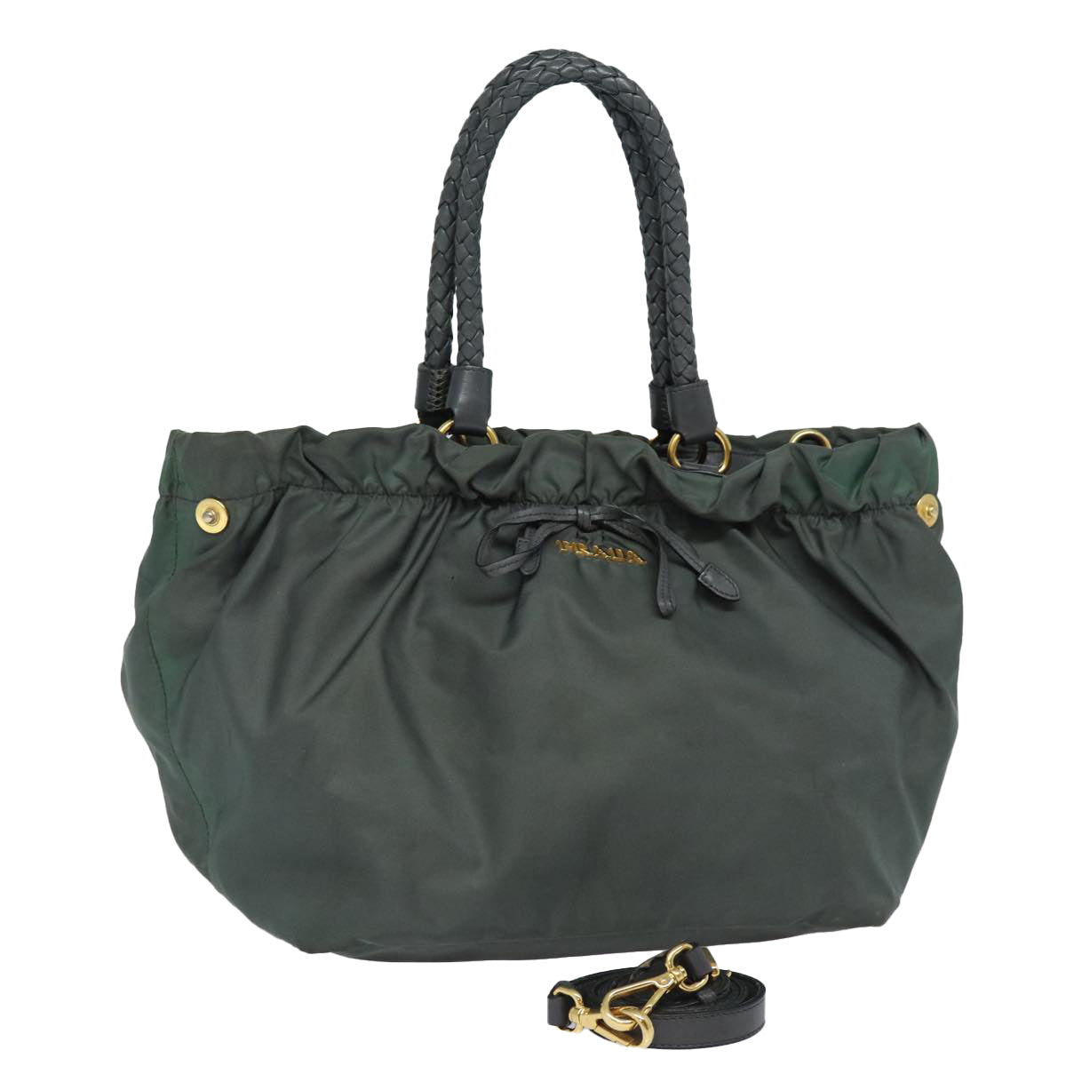 PRADA Hand Bag Nylon 2way Khaki Gold Auth 85700