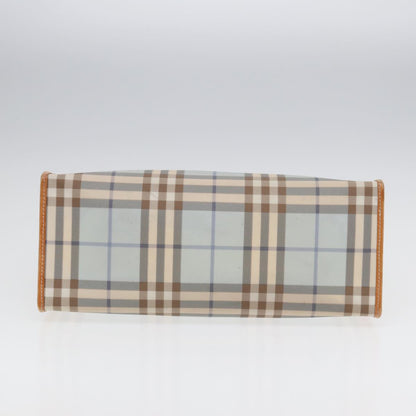 BURBERRY Nova Check Tote Bag PVC Leather Light Blue Brown Auth 85709