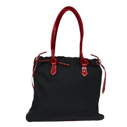 PRADA Tote Bag Nylon Velour Black Red Silver Auth 85714