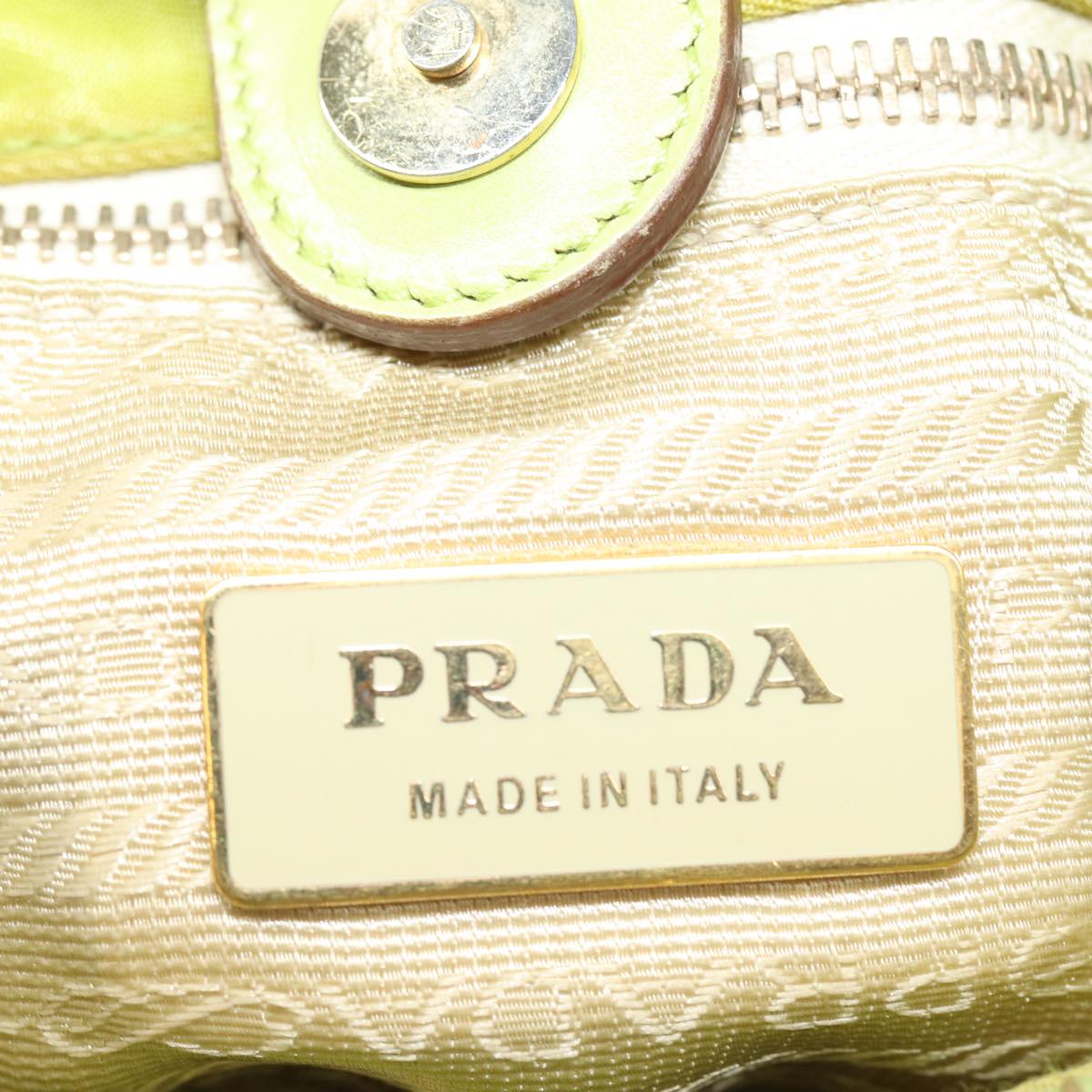 PRADA Shoulder Bag Nylon Green Gold Auth 85715