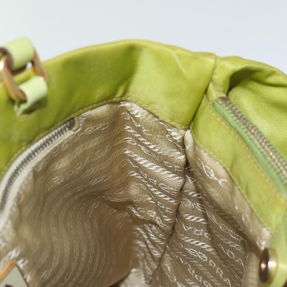 PRADA Shoulder Bag Nylon Green Gold Auth 85715