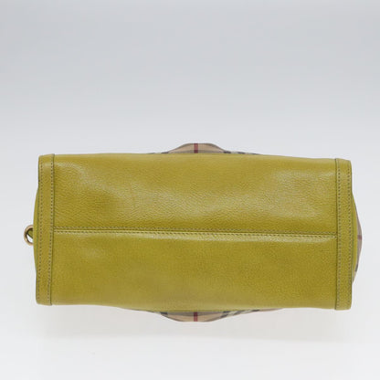 BURBERRY Nova Check Hand Bag PVC 2way Beige Gold Pistachio Yellow Auth 85745