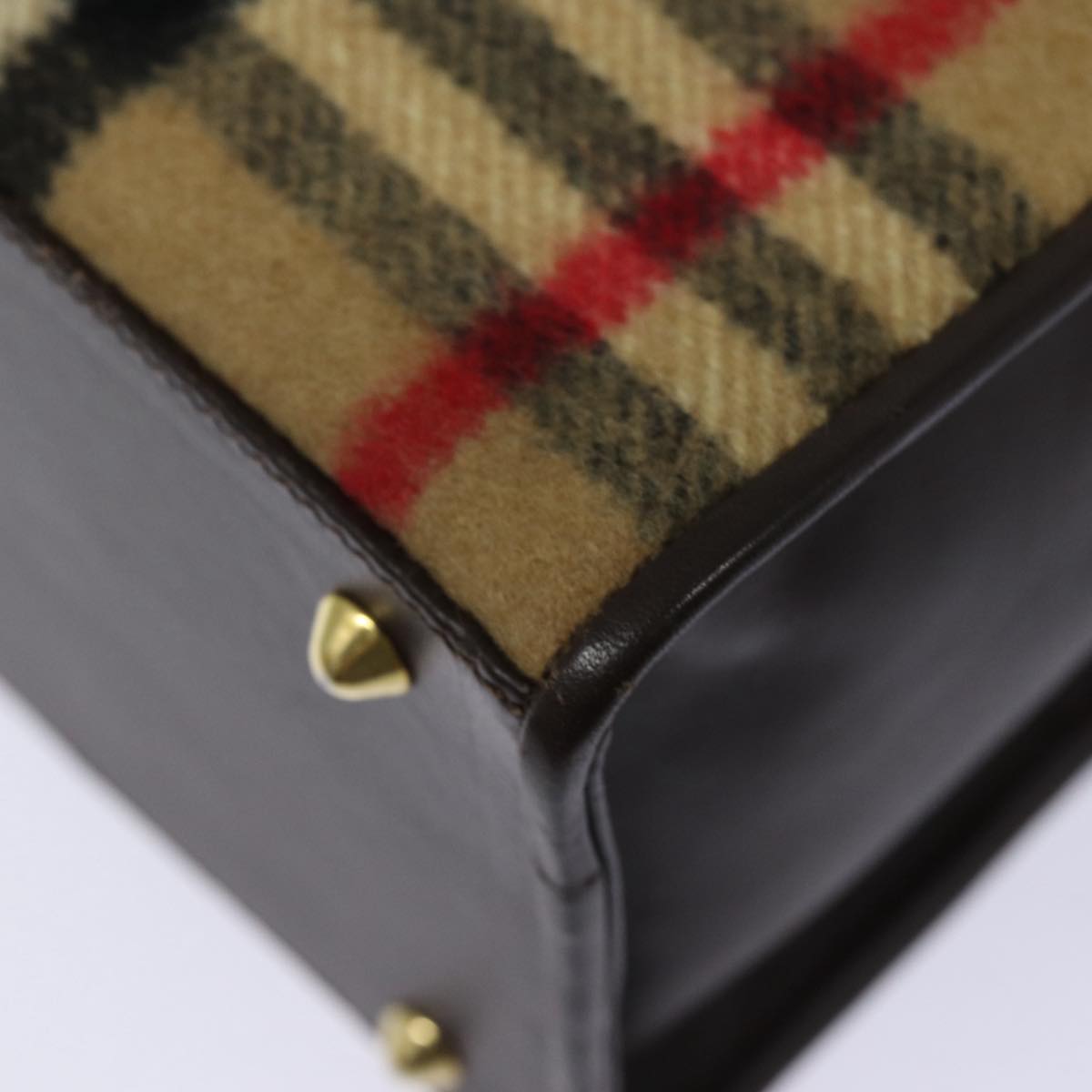 BURBERRYSs Nova Check Shoulder Bag Wool Beige Gold Auth 85746