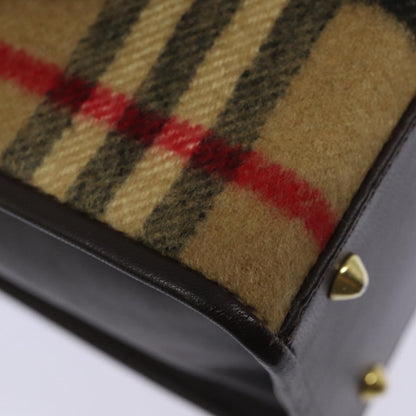 BURBERRYSs Nova Check Shoulder Bag Wool Beige Gold Auth 85746
