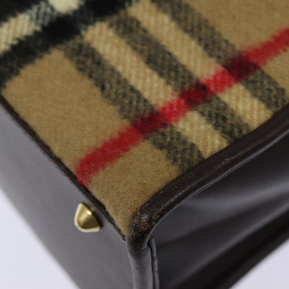 BURBERRYSs Nova Check Shoulder Bag Wool Beige Gold Auth 85746