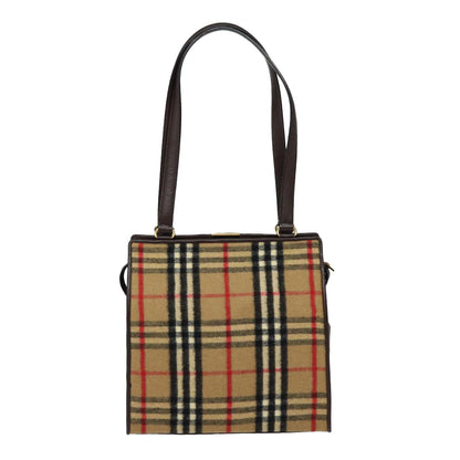 BURBERRYSs Nova Check Shoulder Bag Wool Beige Gold Auth 85746