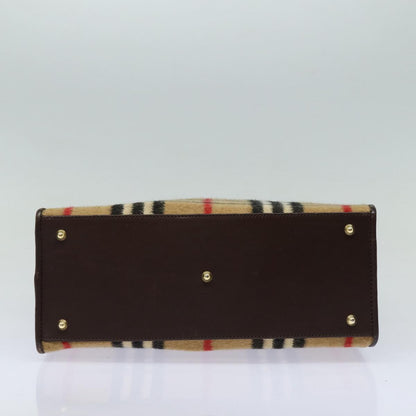 BURBERRYSs Nova Check Shoulder Bag Wool Beige Gold Auth 85746