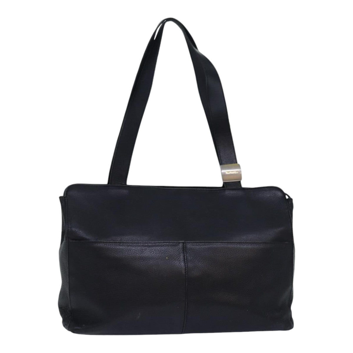 BURBERRYSs Shoulder Bag Leather Silver Black Auth 85895