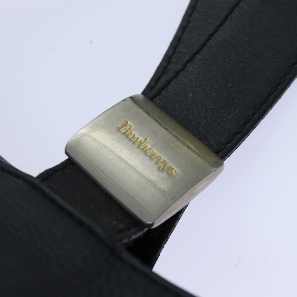 BURBERRYSs Shoulder Bag Leather Silver Black Auth 85895