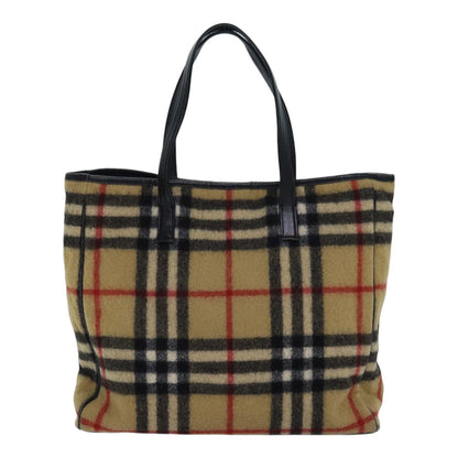 BURBERRY Nova Check Blue Label Shoulder Bag Wool Beige Silver Auth 85897