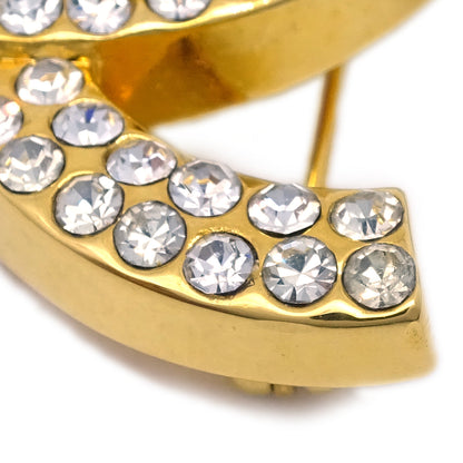 Chanel CC Turnlock Rhinestone Brooch Pin Gold 96P
