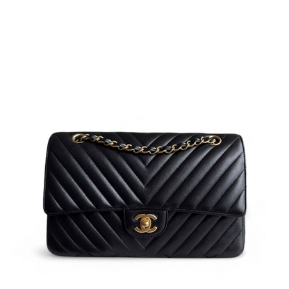 Chanel Classic Flap Medium - 25CM Chevron Lambskin Black Gold Hardware Series 27