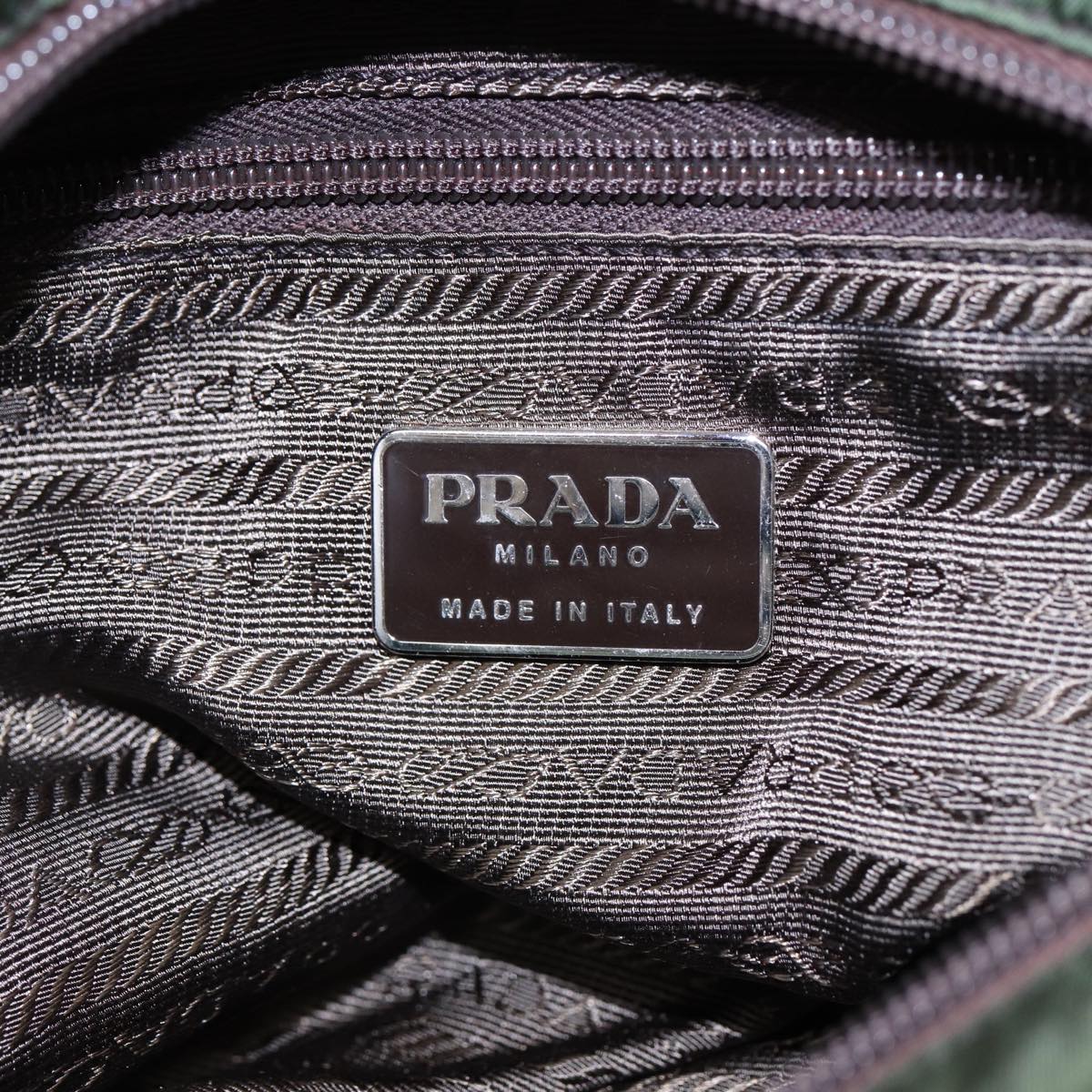 PRADA Hand Bag Nylon Khaki Silver Auth 86045