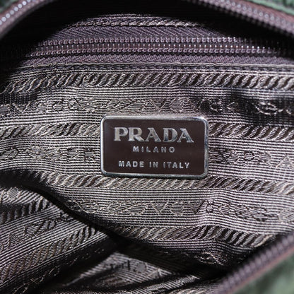 PRADA Hand Bag Nylon Khaki Silver Auth 86045