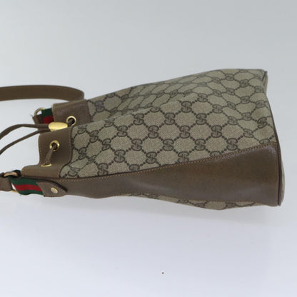 GUCCI GG Supreme Web Sherry Line Shoulder Bag PVC Beige Gold Auth 86046