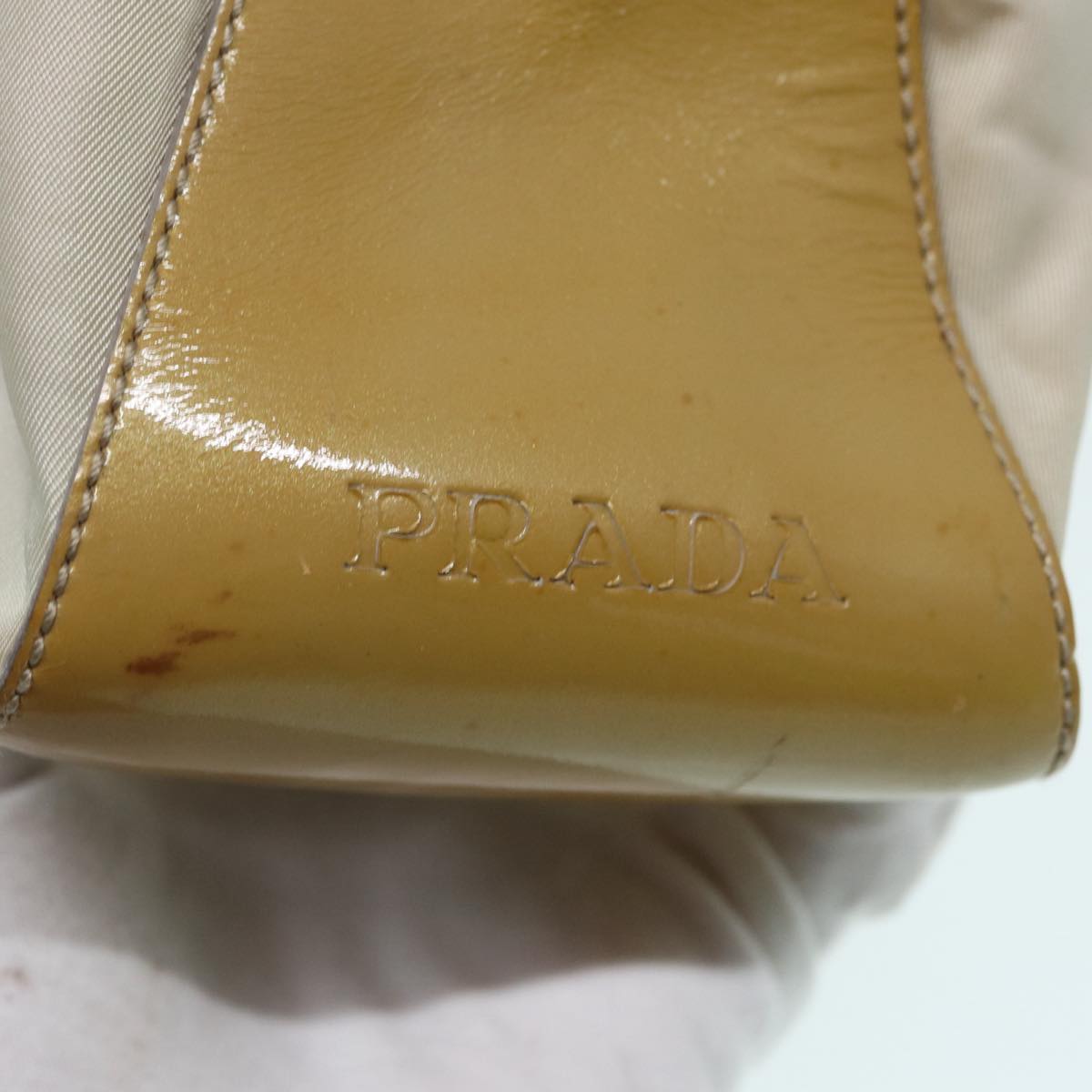 PRADA Hand Bag Nylon Beige Auth 86148