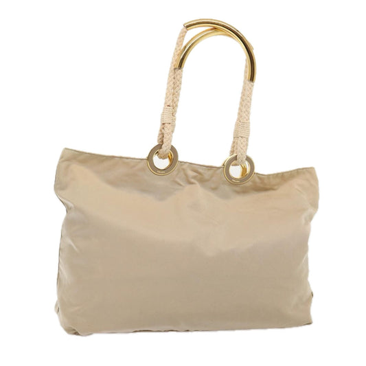 PRADA Tote Bag Nylon Beige Gold Auth 86152