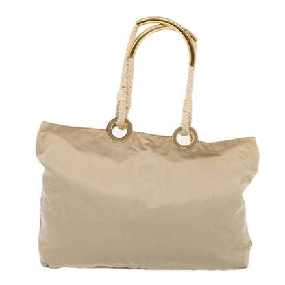 PRADA Tote Bag Nylon Beige Gold Auth 86152