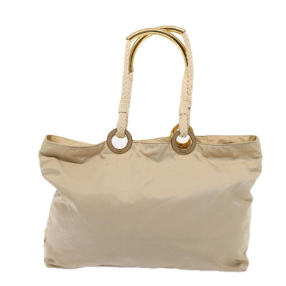 PRADA Tote Bag Nylon Beige Gold Auth 86152