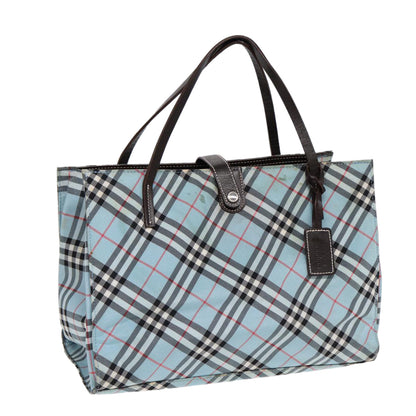 BURBERRY Nova Check Blue Label Hand Bag Nylon Beige Silver Auth 86170