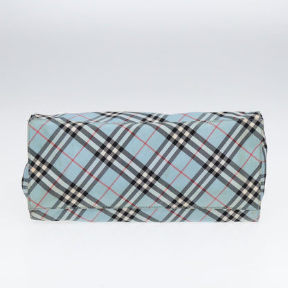 BURBERRY Nova Check Blue Label Hand Bag Nylon Beige Silver Auth 86170
