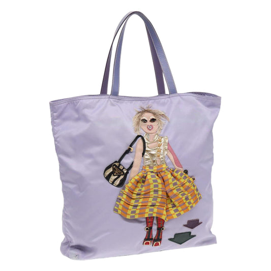 PRADA Robot Tote Bag Nylon Purple Gold Auth 86171