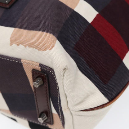 BURBERRY Nova Check Tote Bag Canvas Beige Silver Auth 86181