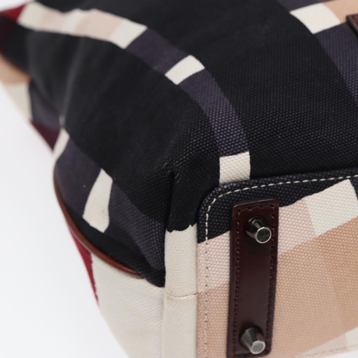 BURBERRY Nova Check Tote Bag Canvas Beige Silver Auth 86181