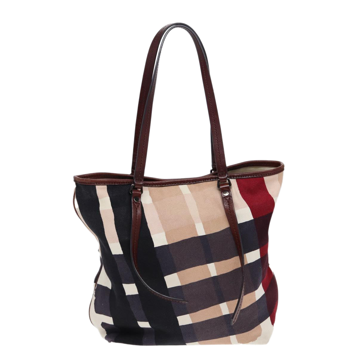 BURBERRY Nova Check Tote Bag Canvas Beige Silver Auth 86181