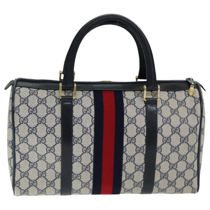 GUCCI GG Supreme Sherry Line Boston Bag PVC Navy Red gold 39 02 007 Auth 86217