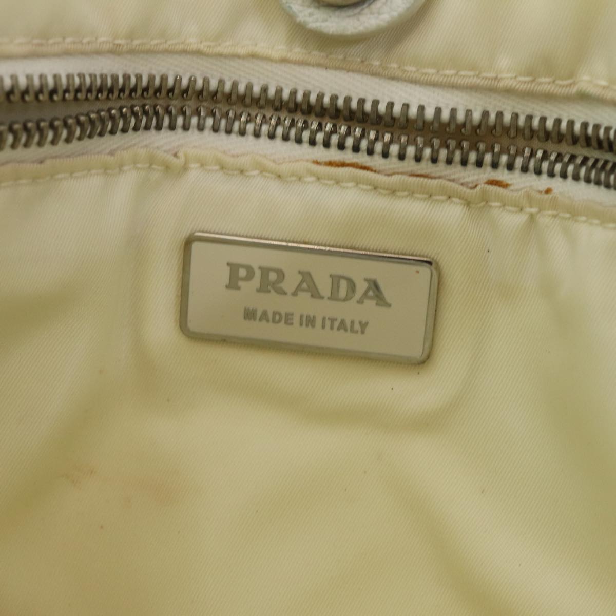 PRADA Tote Bag Canvas Beige Silver Auth 86251