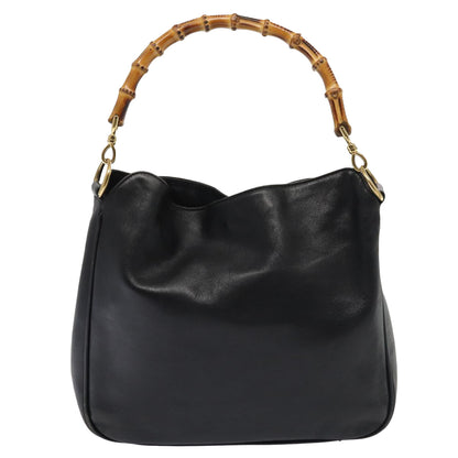 GUCCI Bamboo Hand Bag Leather 2way Black Gold 001 1638 200047 Auth 86260