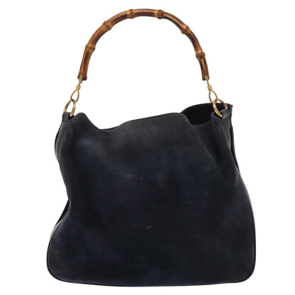 GUCCI Bamboo Hand Bag Suede 2way Navy Gold 001 1014 1577 0 Auth 86262