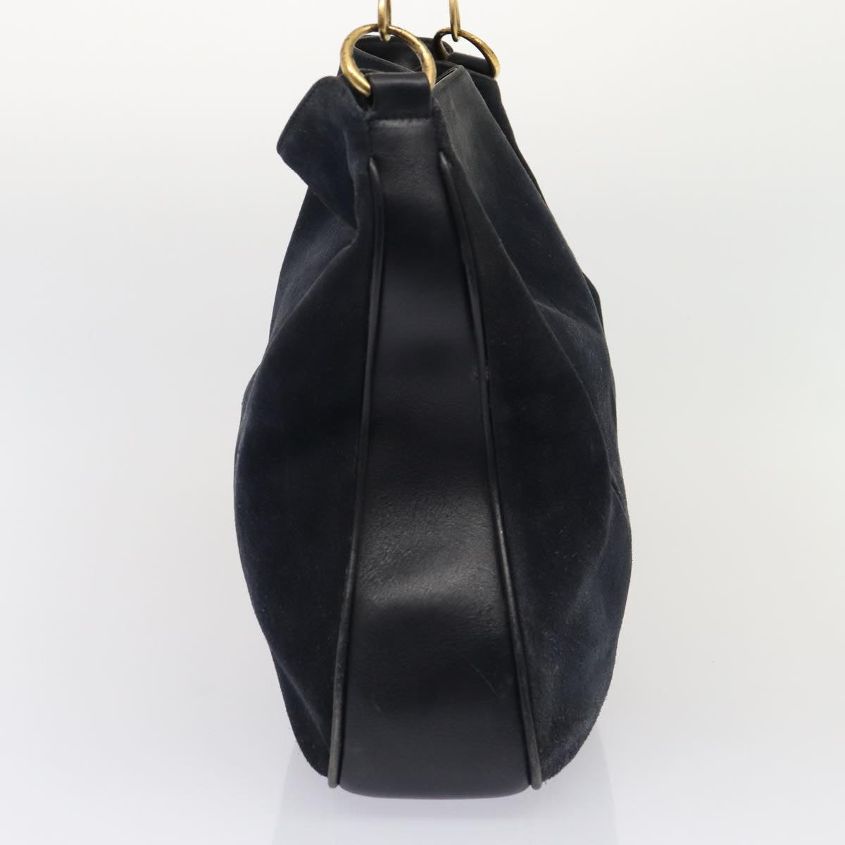 GUCCI Bamboo Hand Bag Suede 2way Navy Gold 001 1014 1577 0 Auth 86262