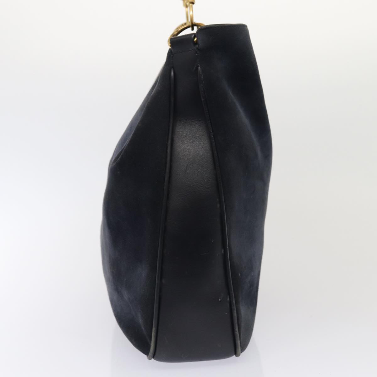 GUCCI Bamboo Hand Bag Suede 2way Navy Gold 001 1014 1577 0 Auth 86262