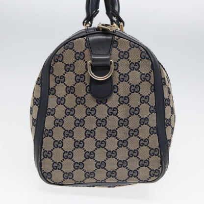GUCCI GG Canvas Boston Bag 2way Beige Navy Silver 247205 Auth 86270