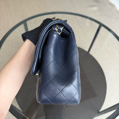 Chanel Classic Flap Jumbo - Double Flap 30CM Quilted Lambskin Dark Blue Gold Hardware Series 20