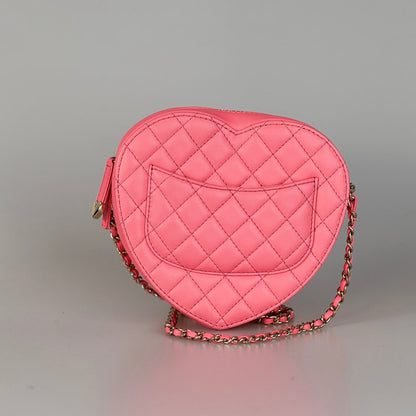 Chanel Large pink heart bag in Lambskin leather with gold Hardware