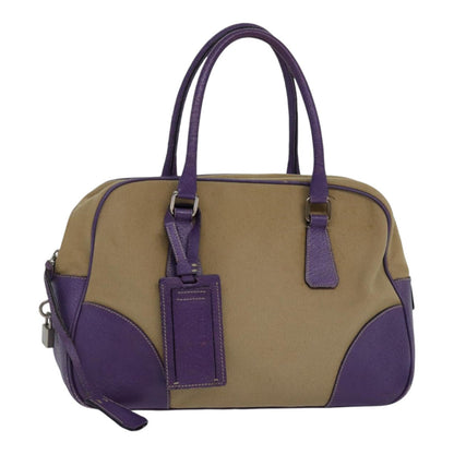 PRADA Hand Bag Canvas Beige Silver purple Auth 86337