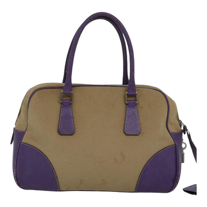 PRADA Hand Bag Canvas Beige Silver purple Auth 86337