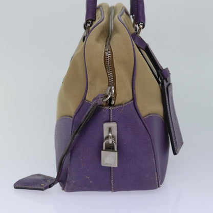 PRADA Hand Bag Canvas Beige Silver purple Auth 86337