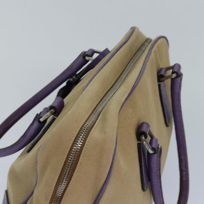 PRADA Hand Bag Canvas Beige Silver purple Auth 86337