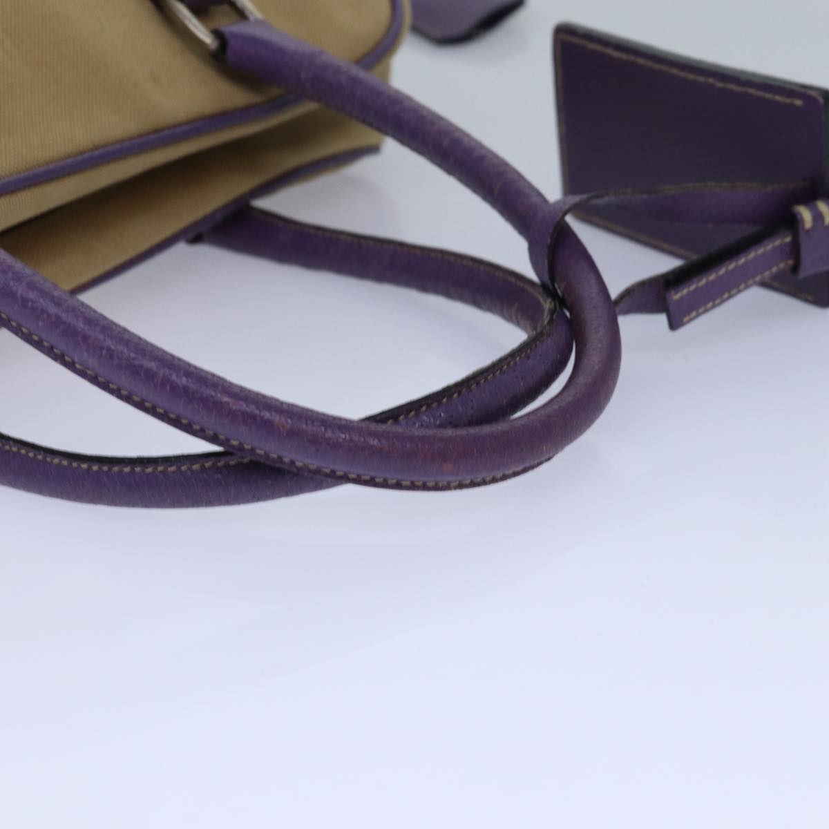 PRADA Hand Bag Canvas Beige Silver purple Auth 86337