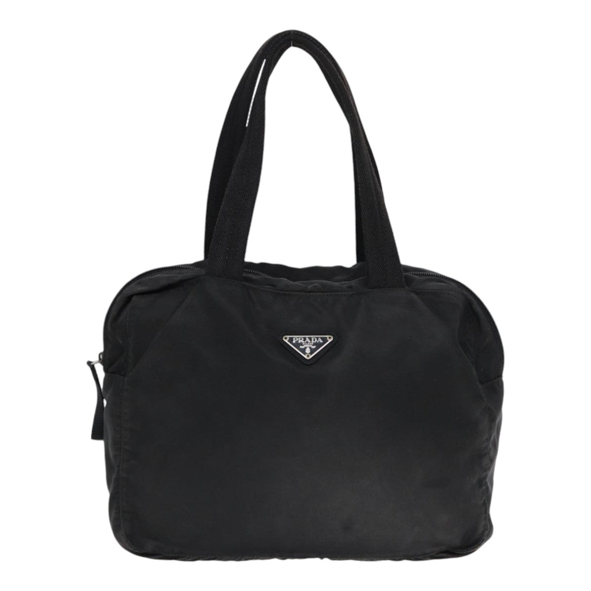 PRADA Hand Bag Nylon Black Silver Auth 86338