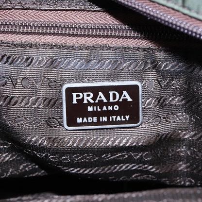 PRADA Tote Bag Nylon Khaki Silver Auth 86343