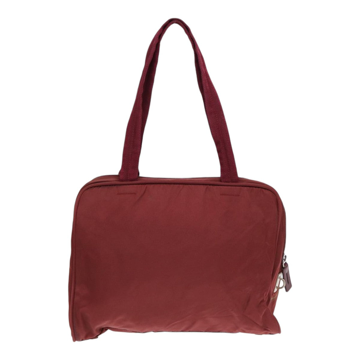 PRADA Tote Bag Nylon Wine Red Silver Auth 86345