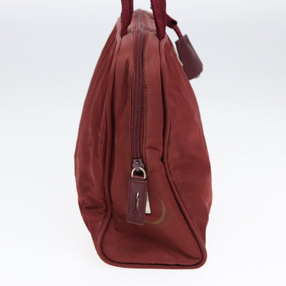 PRADA Tote Bag Nylon Wine Red Silver Auth 86345