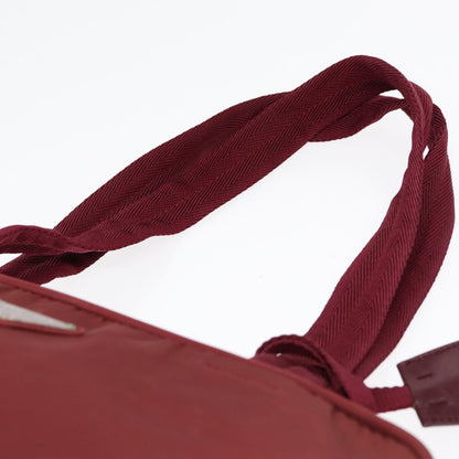 PRADA Tote Bag Nylon Wine Red Silver Auth 86345