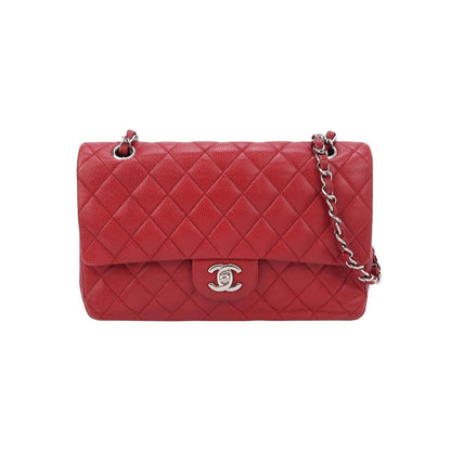 Chanel Timeless Classic Flap Medium Red Caviar Leather Silver Hardware