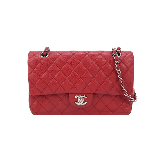Chanel Timeless Classic Flap Medium Red Caviar Leather Silver Hardware